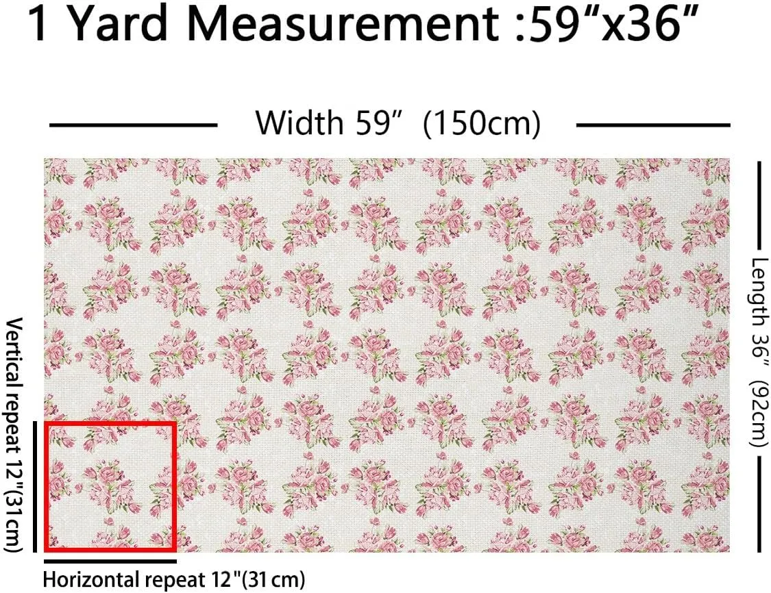 Pink Rose Floral Upholstery Fabric, Romantic Valentine's Day Decorative Fabric by The Yard, Natural Flower Green Leaves, DIY Art Indoor Outdoor, Craft Patchwork, Green Pink, 10 Yards