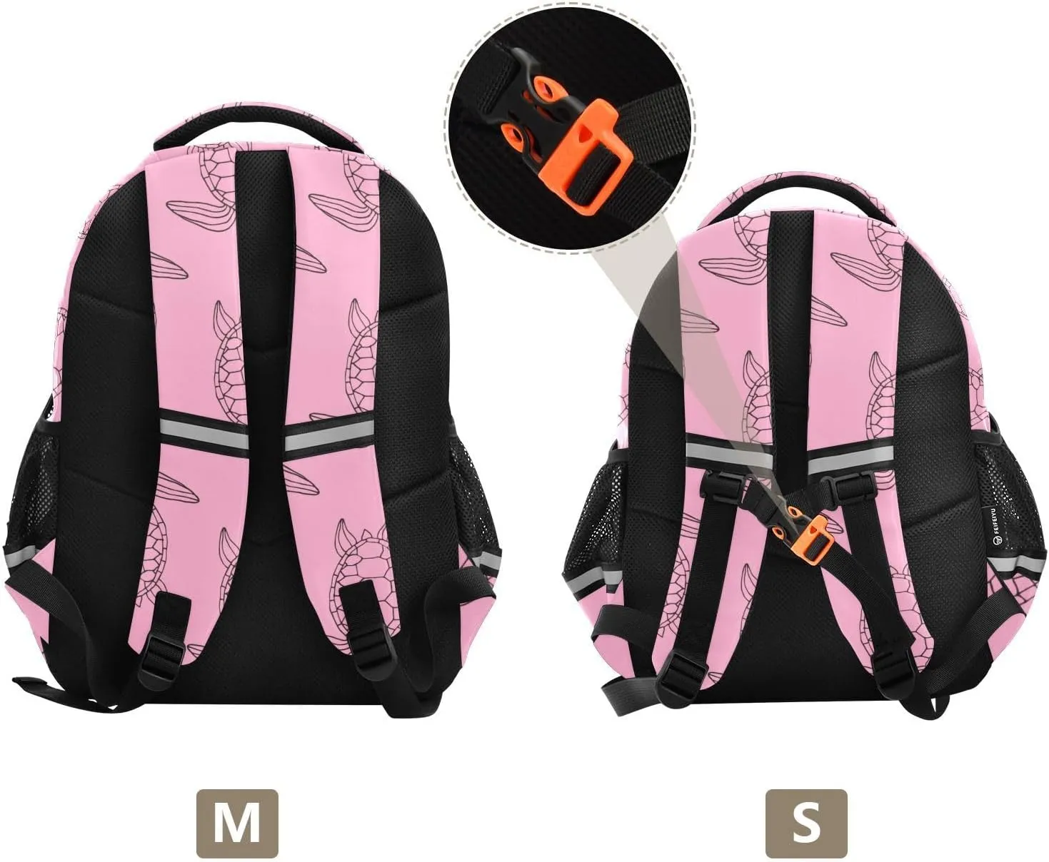 Pink Turtles Backpack Bookbag School Bag with Pockets for Kids Girls Boys Toddler Toddlers Small Bookbags Schoolbag Travel Ages 3-14