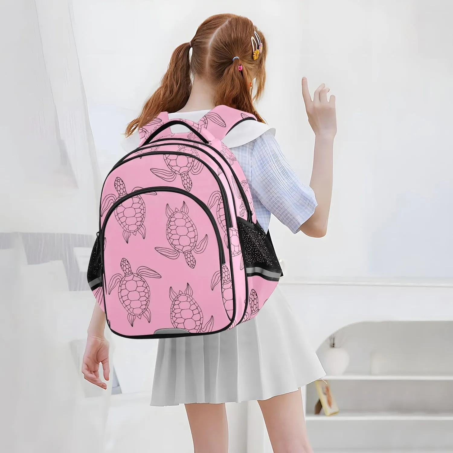 Pink Turtles Backpack Bookbag School Bag with Pockets for Kids Girls Boys Toddler Toddlers Small Bookbags Schoolbag Travel Ages 3-14