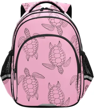 Pink Turtles Backpack Bookbag School Bag with Pockets for Kids Girls Boys Toddler Toddlers Small Bookbags Schoolbag Travel Ages 3-14