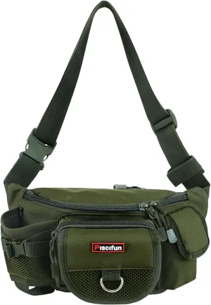 Piscifun Fishing Tackle Bag with Adjustable Waist Strap, Portable Multi-function Fanny Fishing Storage Pack, Water-Resistant Outdoor Fly Fishing Bag, Multiple Colors Available Small Fishing Bag