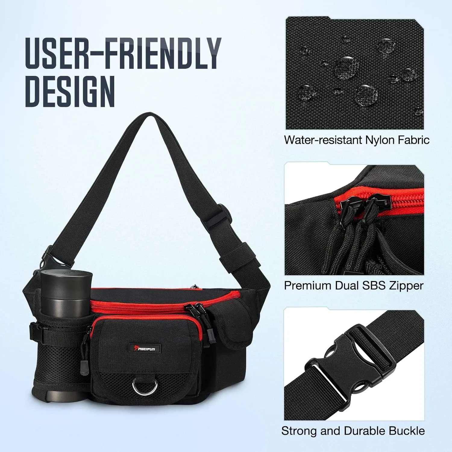 Piscifun Fishing Tackle Bag with Adjustable Waist Strap, Portable Multi-function Fanny Fishing Storage Pack, Water-Resistant Outdoor Fly Fishing Bag, Multiple Colors Available Small Fishing Bag
