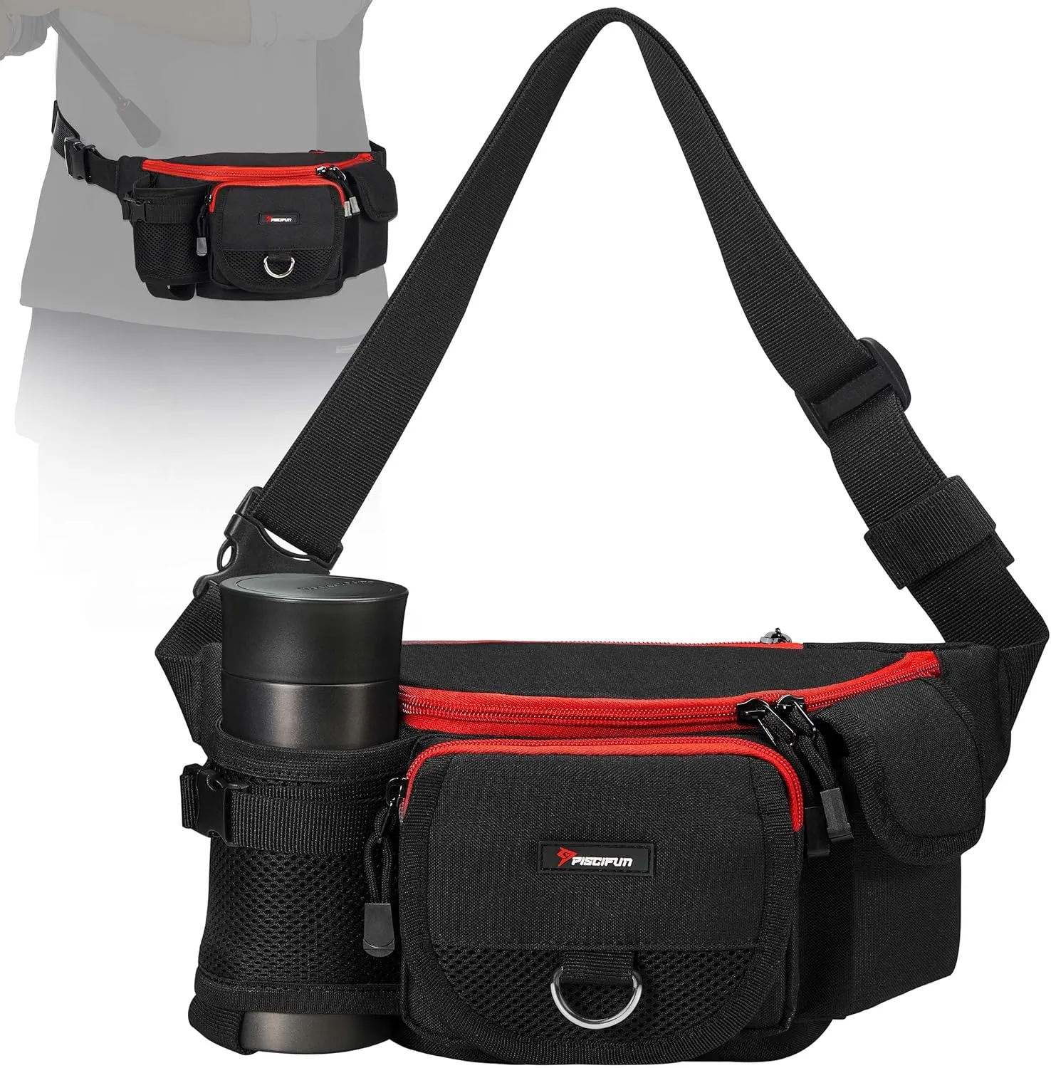 Piscifun Fishing Tackle Bag with Adjustable Waist Strap, Portable Multi-function Fanny Fishing Storage Pack, Water-Resistant Outdoor Fly Fishing Bag, Multiple Colors Available Small Fishing Bag