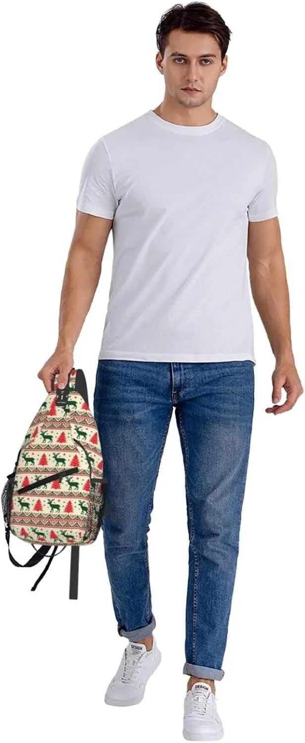 Pixel Christmas Tree Reindeer Cross Chest Bag Diagonally Hiking Crossbody Bag Travel Shoulder Daypack Lightweight Sling Backpack Cycling Daypacks Fitness Chest Backpacks