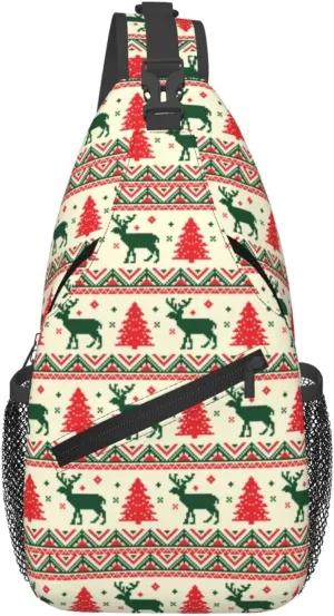 Pixel Christmas Tree Reindeer Cross Chest Bag Diagonally Hiking Crossbody Bag Travel Shoulder Daypack Lightweight Sling Backpack Cycling Daypacks Fitness Chest Backpacks
