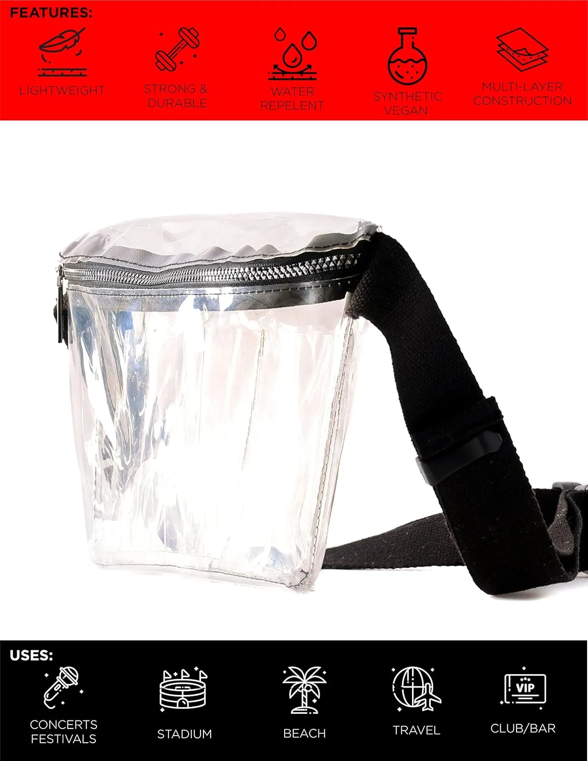 Plus Size Fanny Packs for Women – 80s/90s Large Bum Bag – Unisex Crossbody Waist Belt Bag for Travel, Festivals, Sports & Daily Use – Waist Belt Bag for Women | Crystal Clear