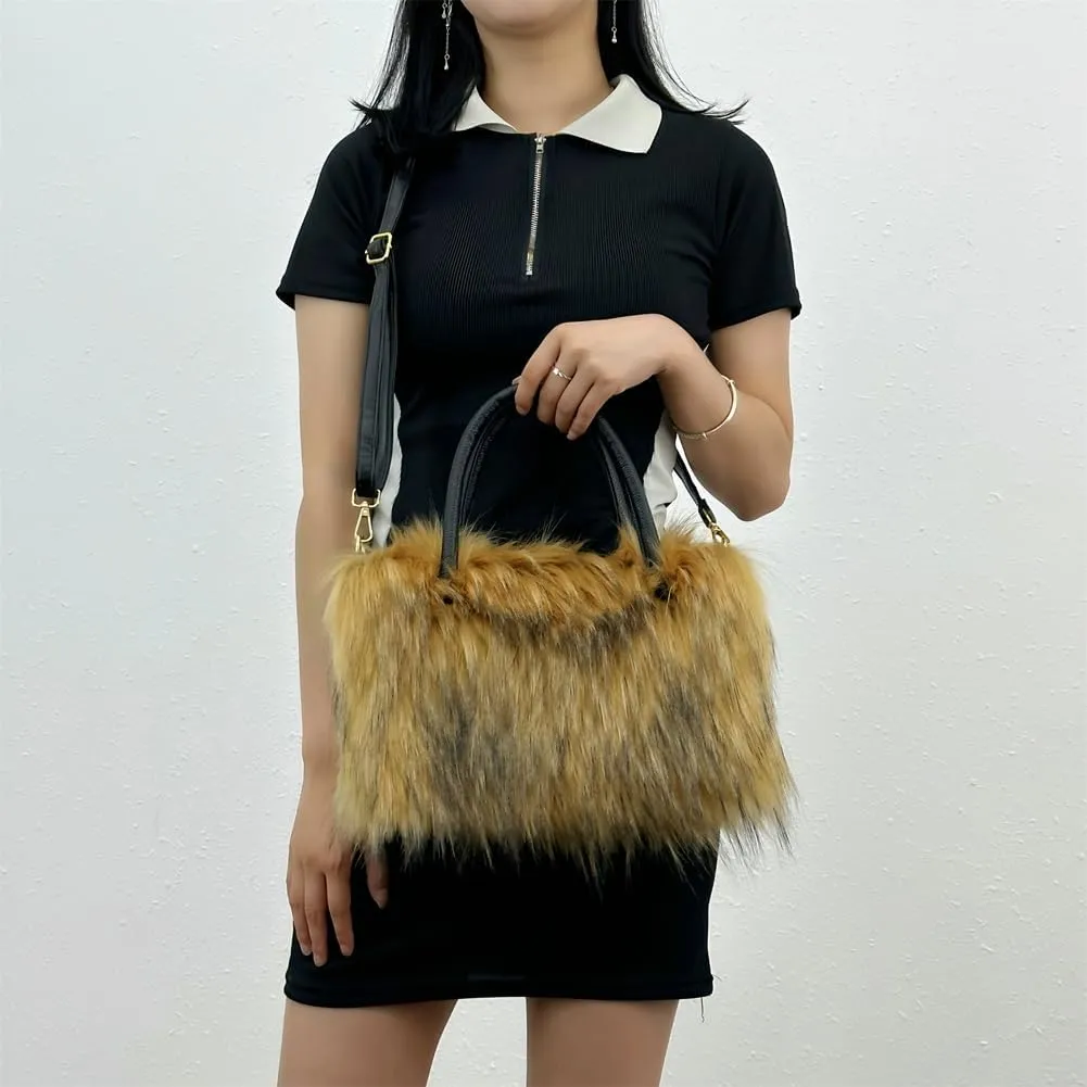 Plush Purse Fluffy Tote Bag for Women, Fur Bag Cute Fur Purse Faux Fur Bag Fluffy Tote Bag Large Capacity Crossbody Bag