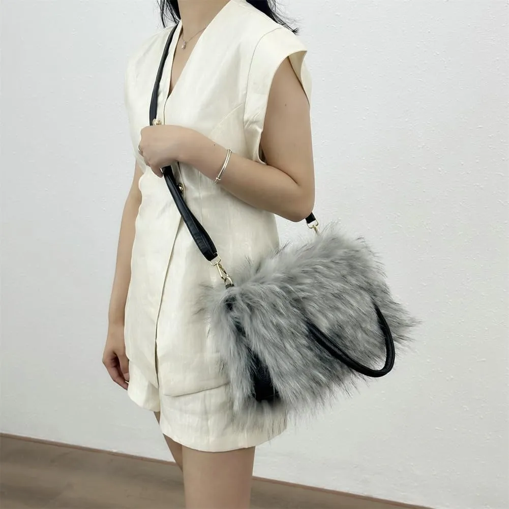 Plush Purse Fluffy Tote Bag for Women, Fur Bag Cute Fur Purse Faux Fur Bag Fluffy Tote Bag Large Capacity Crossbody Bag
