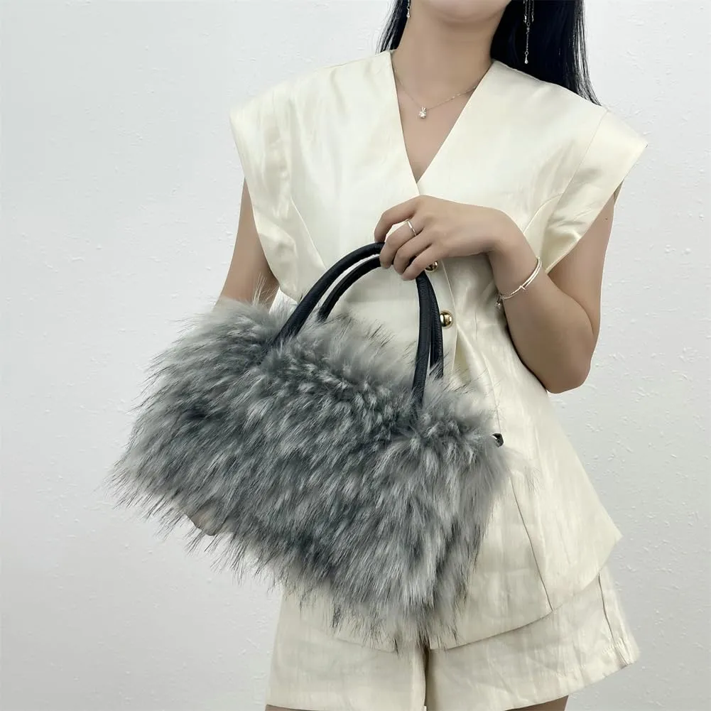 Plush Purse Fluffy Tote Bag for Women, Fur Bag Cute Fur Purse Faux Fur Bag Fluffy Tote Bag Large Capacity Crossbody Bag