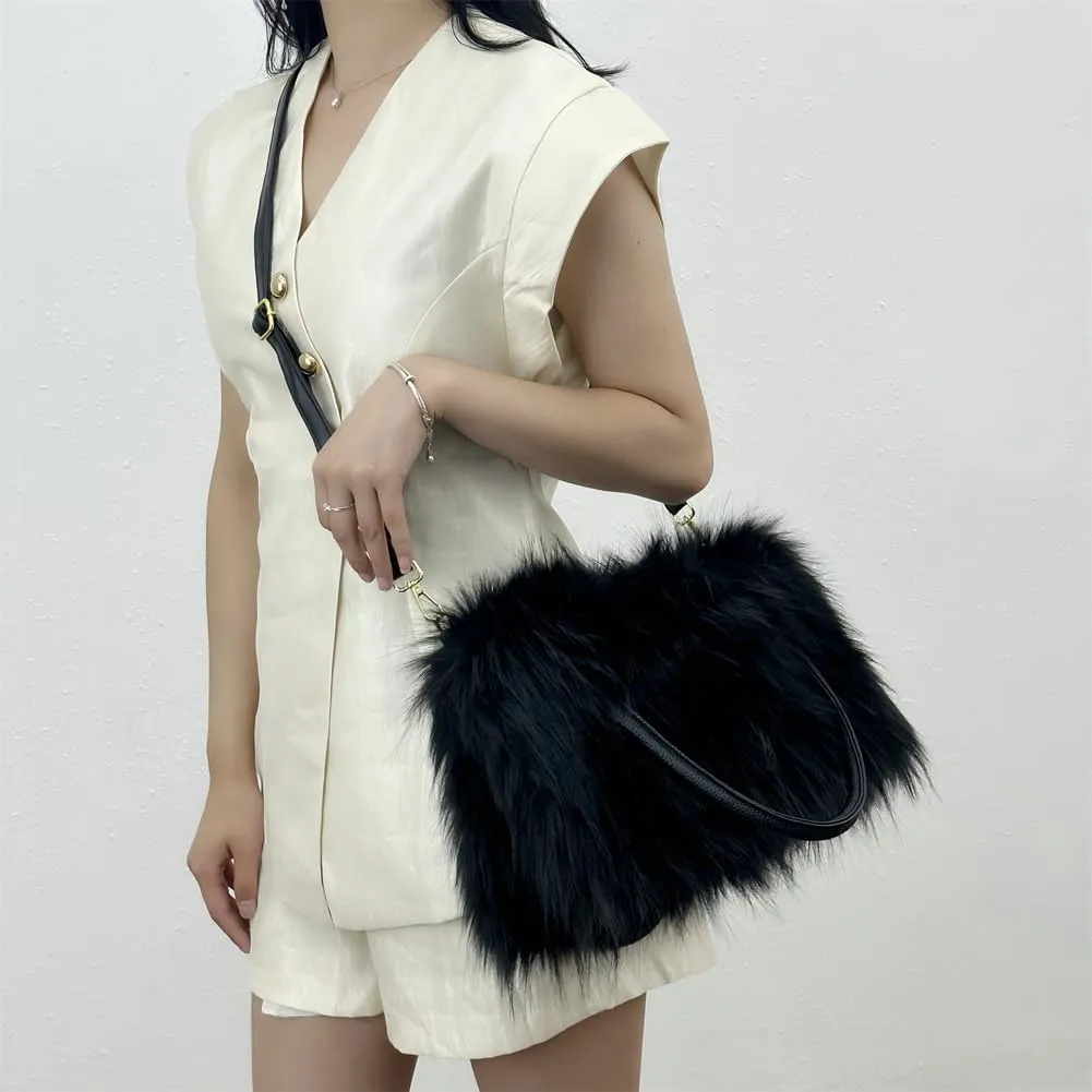 Plush Purse Fluffy Tote Bag for Women, Fur Bag Cute Fur Purse Faux Fur Bag Fluffy Tote Bag Large Capacity Crossbody Bag