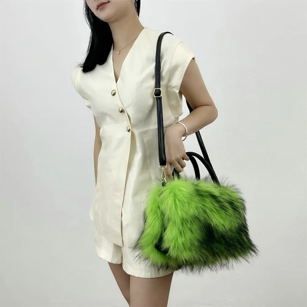 Plush Purse Fluffy Tote Bag for Women, Fur Bag Cute Fur Purse Faux Fur Bag Fluffy Tote Bag Large Capacity Crossbody Bag