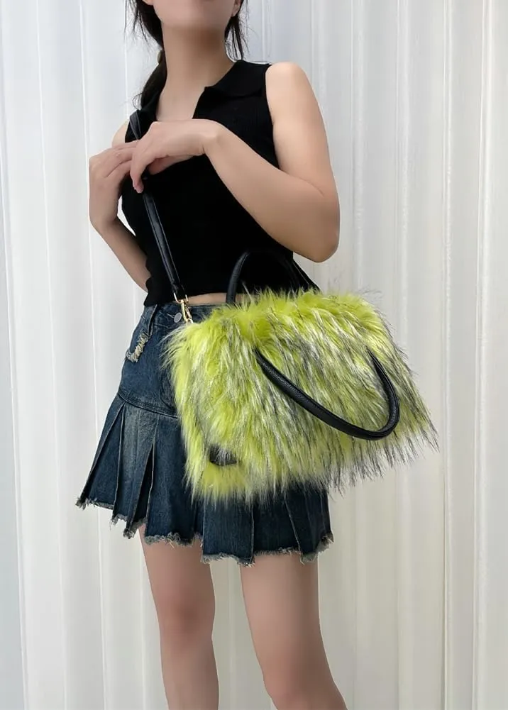 Plush Purse Fluffy Tote Bag for Women, Fur Bag Cute Fur Purse Faux Fur Bag Fluffy Tote Bag Large Capacity Crossbody Bag