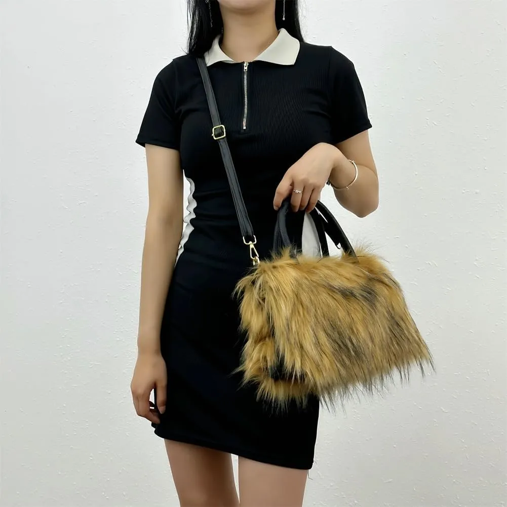 Plush Purse Fluffy Tote Bag for Women, Fur Bag Cute Fur Purse Faux Fur Bag Fluffy Tote Bag Large Capacity Crossbody Bag