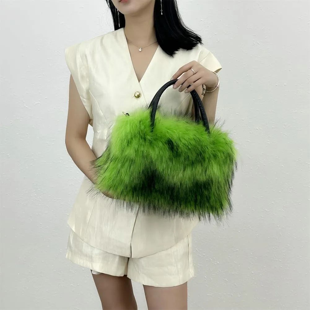 Plush Purse Fluffy Tote Bag for Women, Fur Bag Cute Fur Purse Faux Fur Bag Fluffy Tote Bag Large Capacity Crossbody Bag