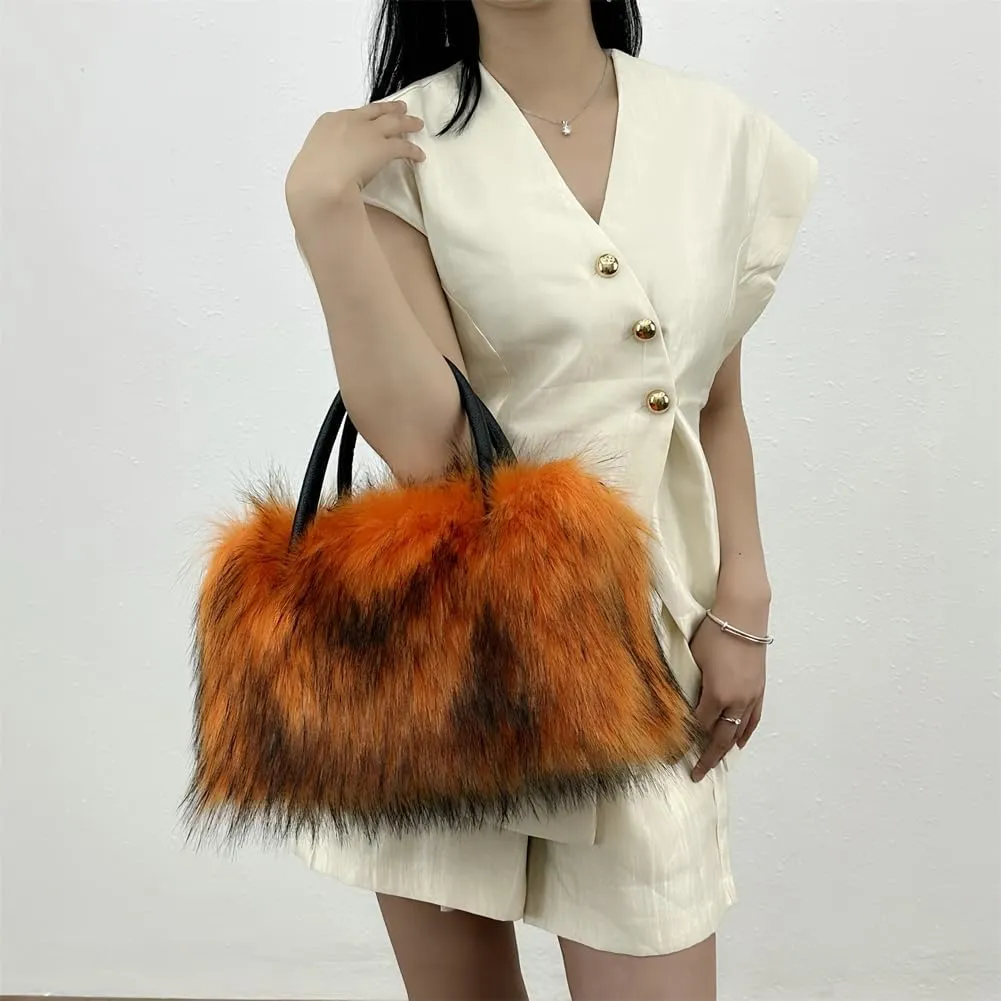 Plush Purse Fluffy Tote Bag for Women, Fur Bag Cute Fur Purse Faux Fur Bag Fluffy Tote Bag Large Capacity Crossbody Bag