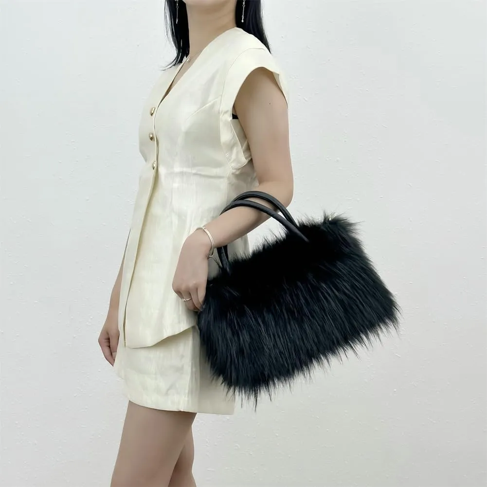 Plush Purse Fluffy Tote Bag for Women, Fur Bag Cute Fur Purse Faux Fur Bag Fluffy Tote Bag Large Capacity Crossbody Bag