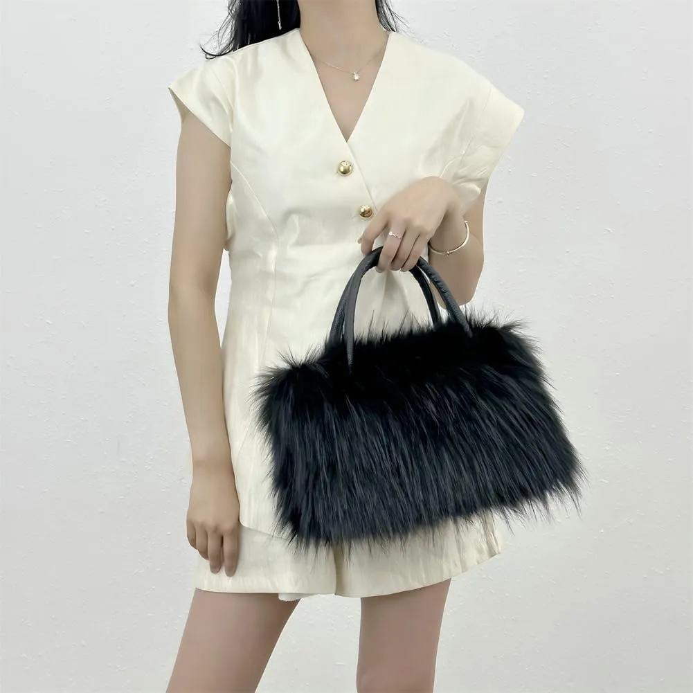 Plush Purse Fluffy Tote Bag for Women, Fur Bag Cute Fur Purse Faux Fur Bag Fluffy Tote Bag Large Capacity Crossbody Bag