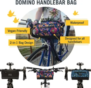 Po Campo Domino Handlebar Bag Large Waterproof Bicycle Storage Bag Front Mount that converts to Crossbody (Black Ripstop)