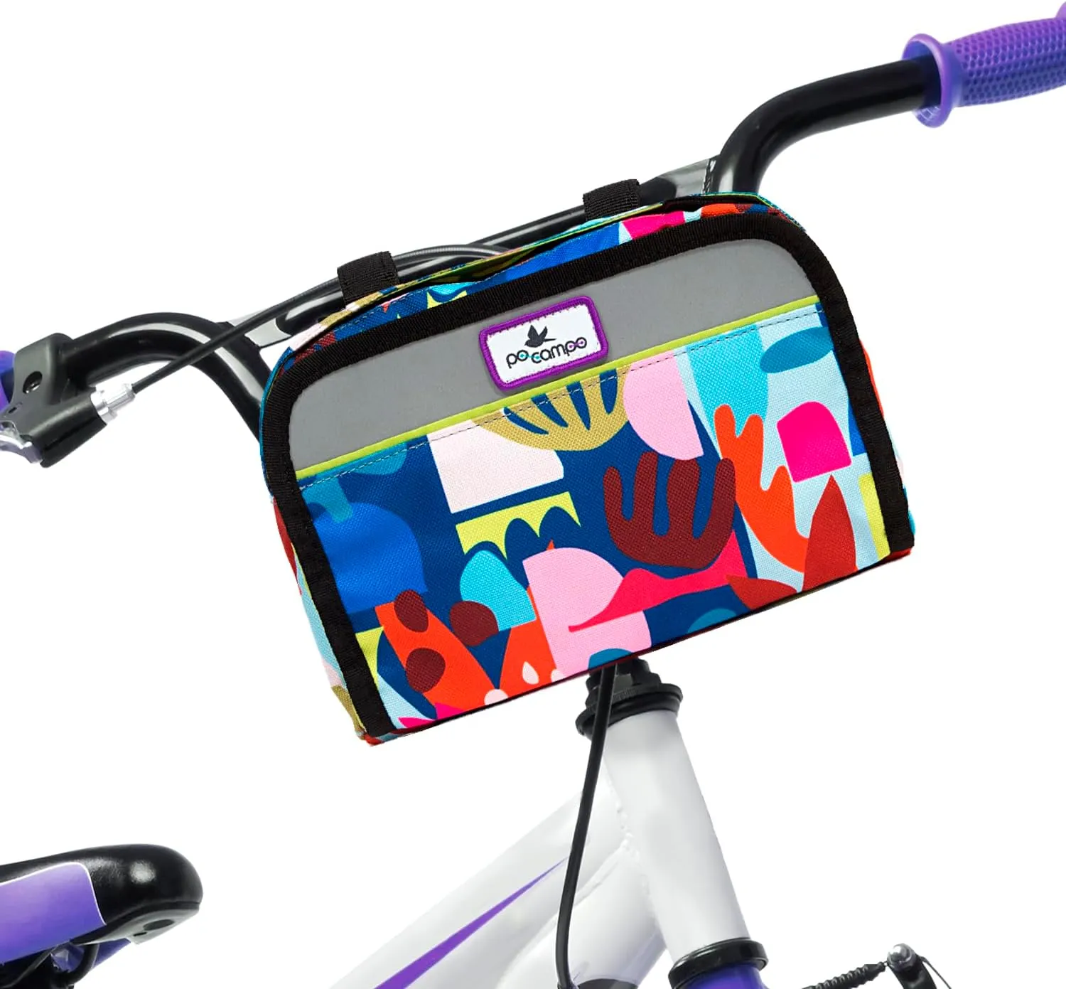 Po Campo Kids Bicycle Bag - Speedy Front Frame Bike Handlebar Bag Fabric Bike Basket Waterproof Front Mount Bike Bag for Boys Girls Bike or Scooter Handle Bars Converts to Crossbody Bag