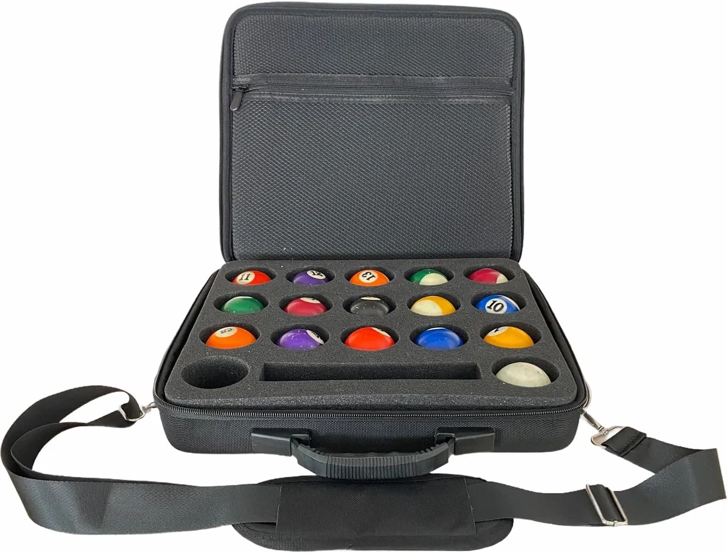 Pool Balls Carrying Case, Hard Billiard Case with adjustable shoulder strap, EVA Travel Holder for One Set of Billiard Balls