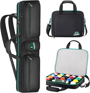 Pool Cue Case 4x4 Pool Stick Bag with Backpack Straps Soft Billiard Cue Carrying Case Pool Ball Case for 17 balls