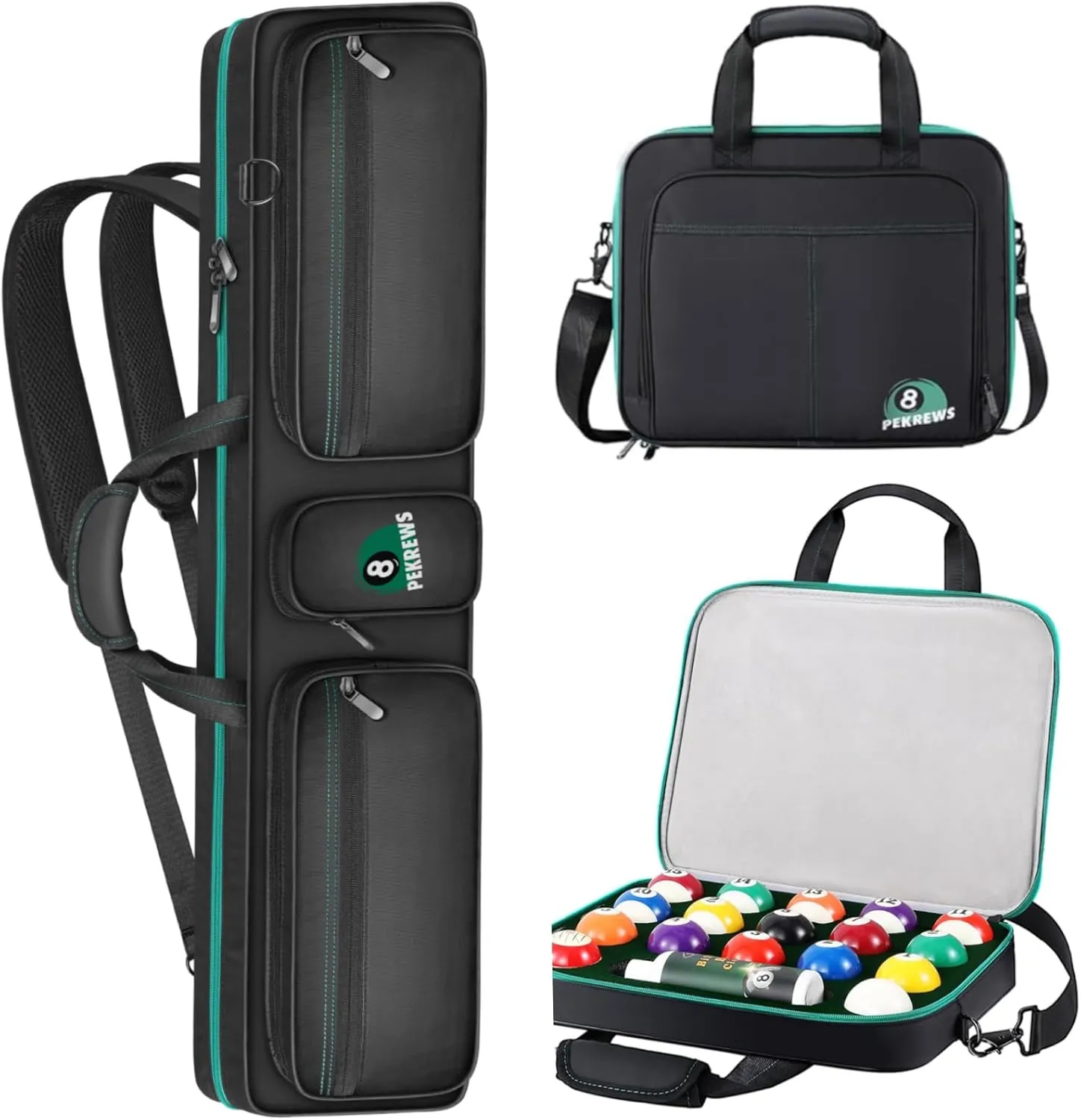 Pool Cue Case 4x4 Pool Stick Bag with Backpack Straps Soft Billiard Cue Carrying Case Pool Ball Case for 17 balls