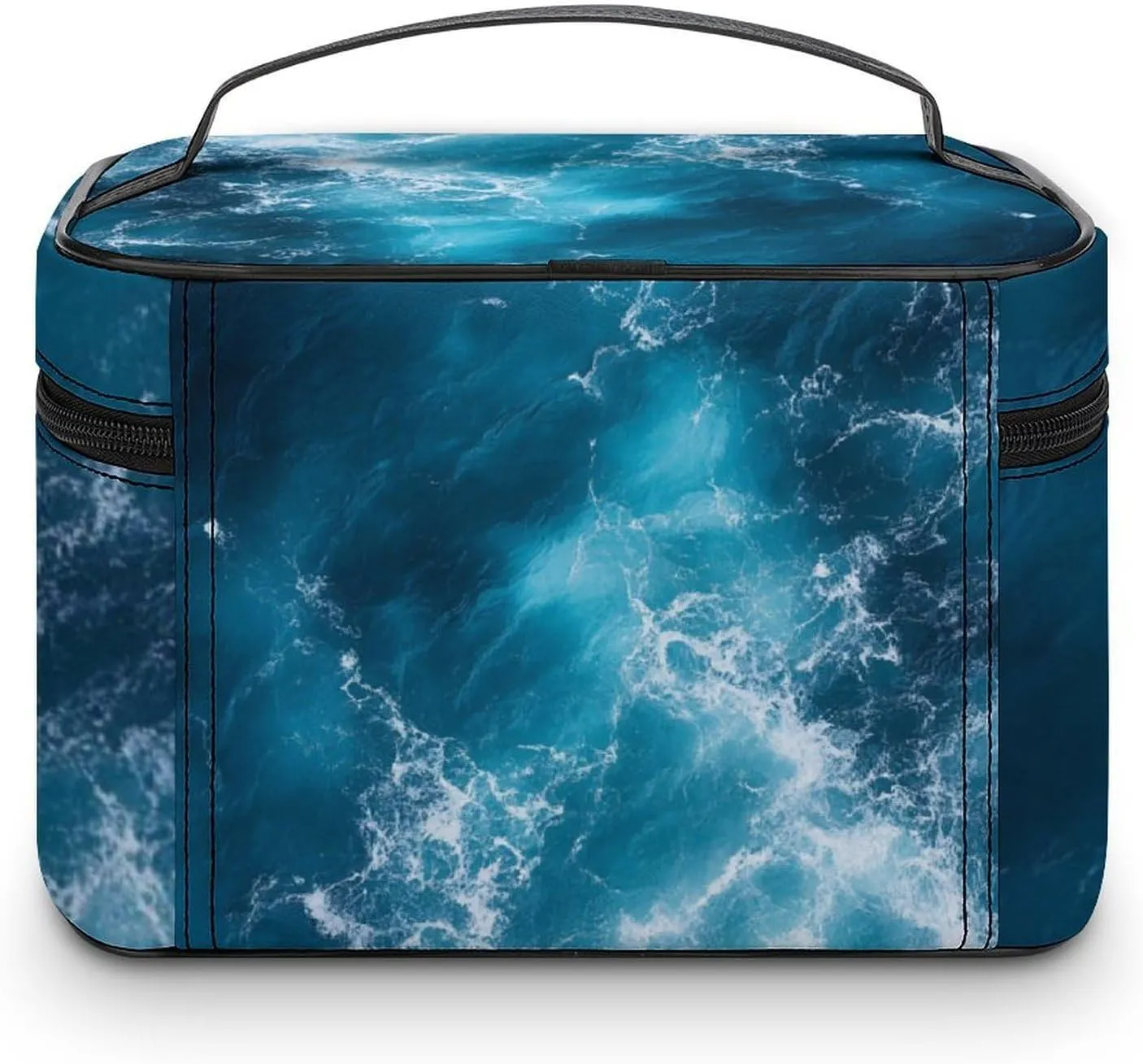 Portable Makeup Bag with Zipper Pouch, Ocean Beach Theme Sea Waves Cosmetic Case Large Capacity Travel Makeup Case Organizer Toiletry Brushes Storage Bag