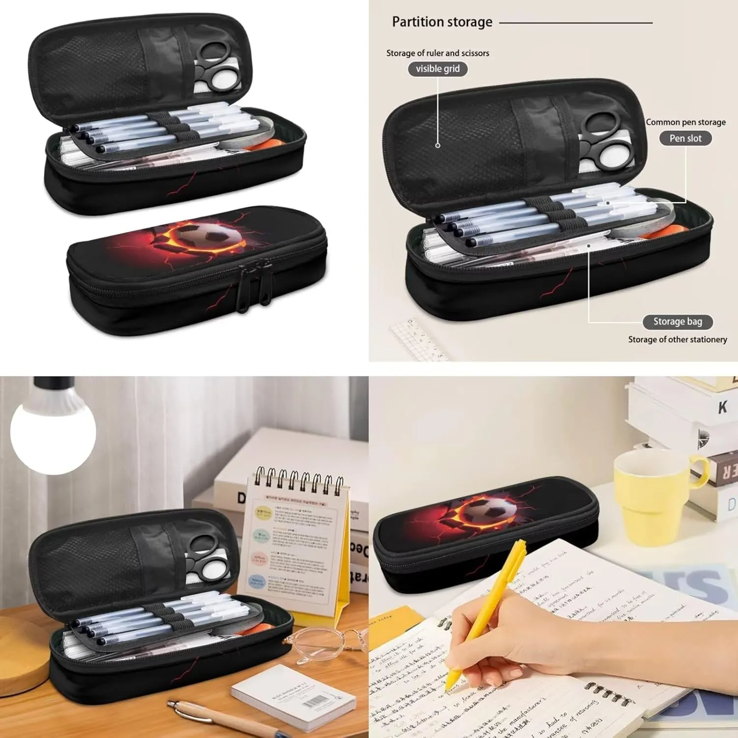 Portable School Backpack Soccer Balls Kids Bookbag Set with Food Handbags Case & Pencil Case Elementary Preschool Kindergarten Supplies for Boys Girls