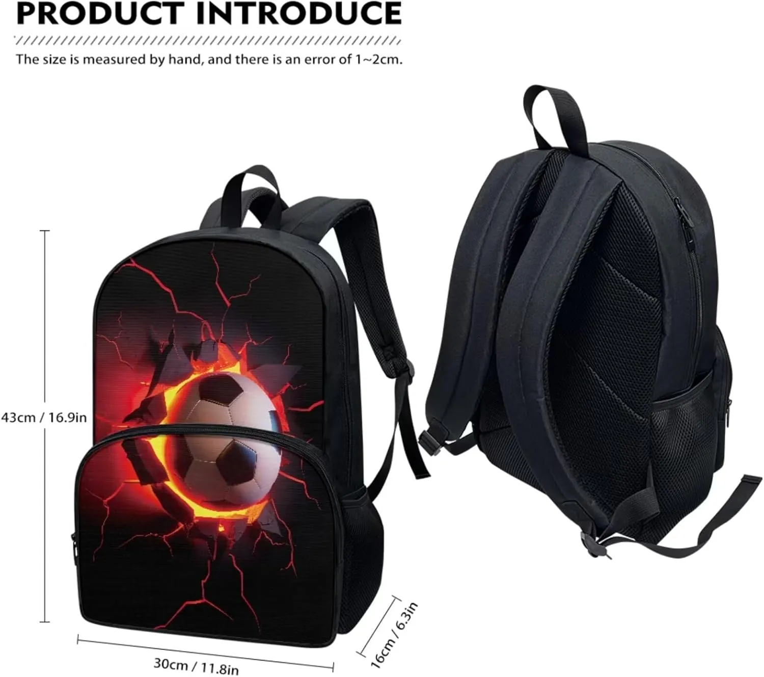 Portable School Backpack Soccer Balls Kids Bookbag Set with Food Handbags Case & Pencil Case Elementary Preschool Kindergarten Supplies for Boys Girls