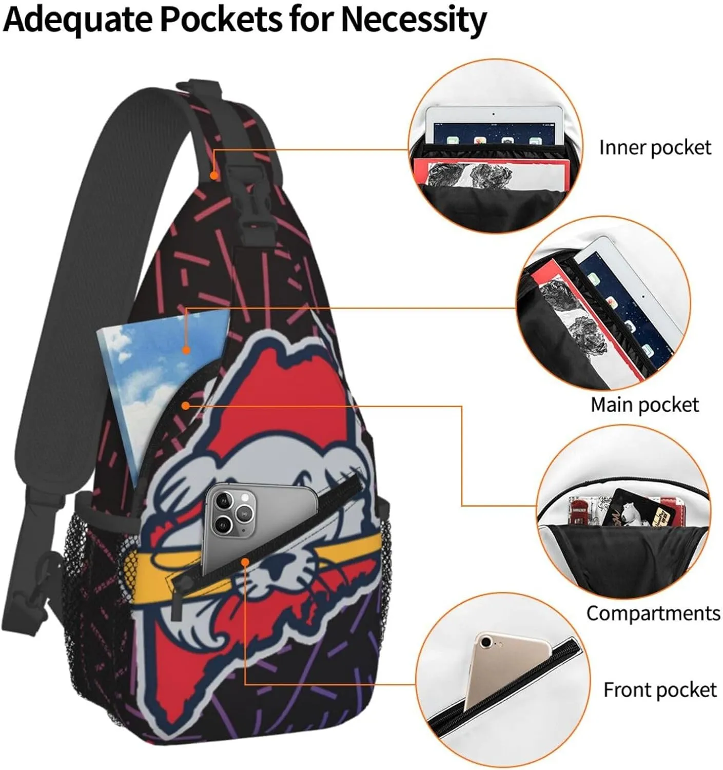 Portland Sea Dogs University Logo Small Crossbody Backpack Sling Bag For Men Women Mini One Shoulder Chest Bags Gym Sport Travel Hiking Daypack