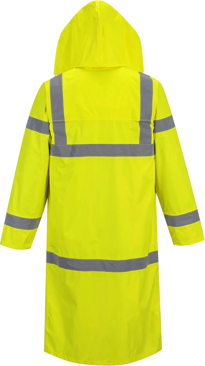 Portwest UH445 Men's Classic Raincoat Waterproof Hi Vis Reflective Long Rain Jacket ANSI Class 3 Yellow