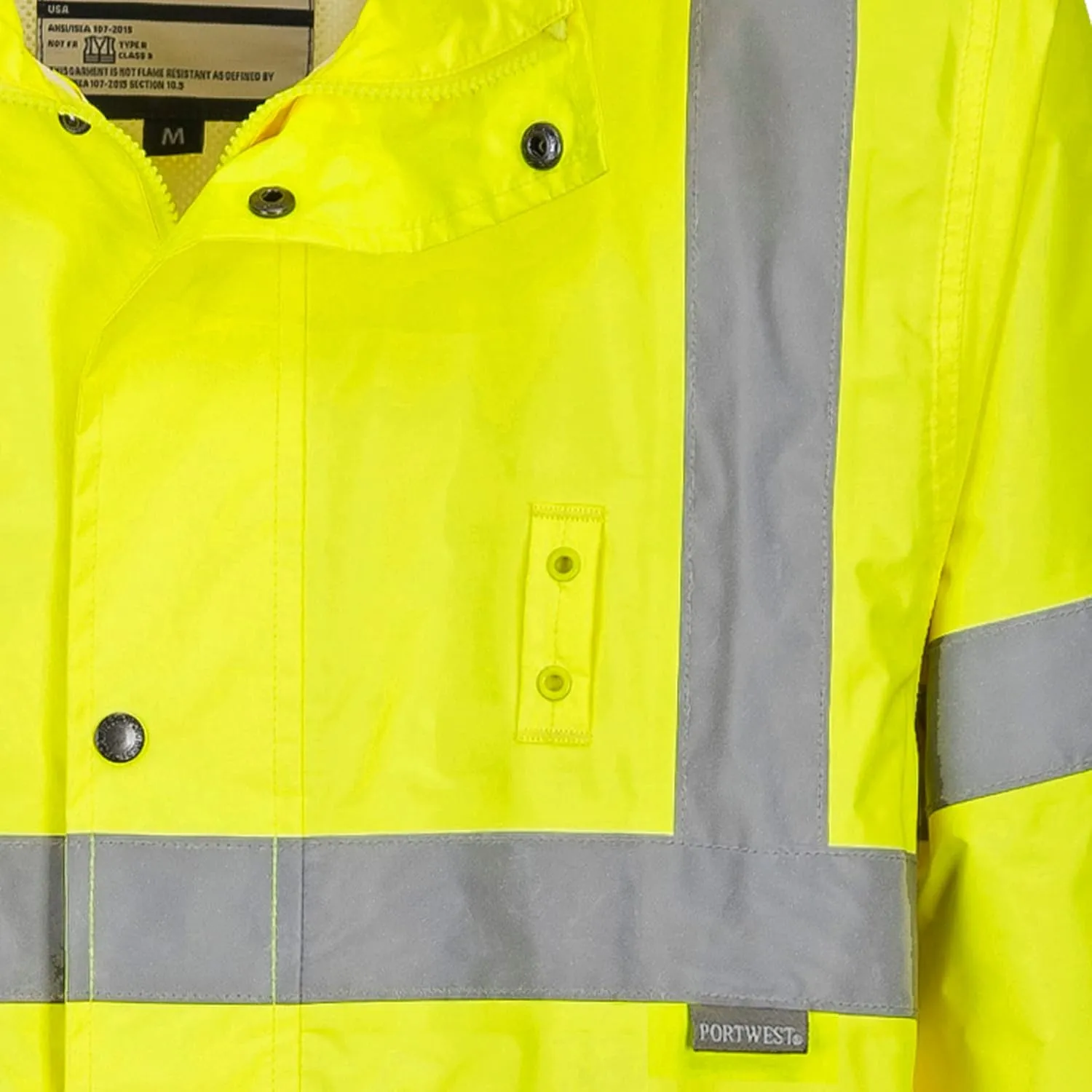 Portwest UH445 Men's Classic Raincoat Waterproof Hi Vis Reflective Long Rain Jacket ANSI Class 3 Yellow