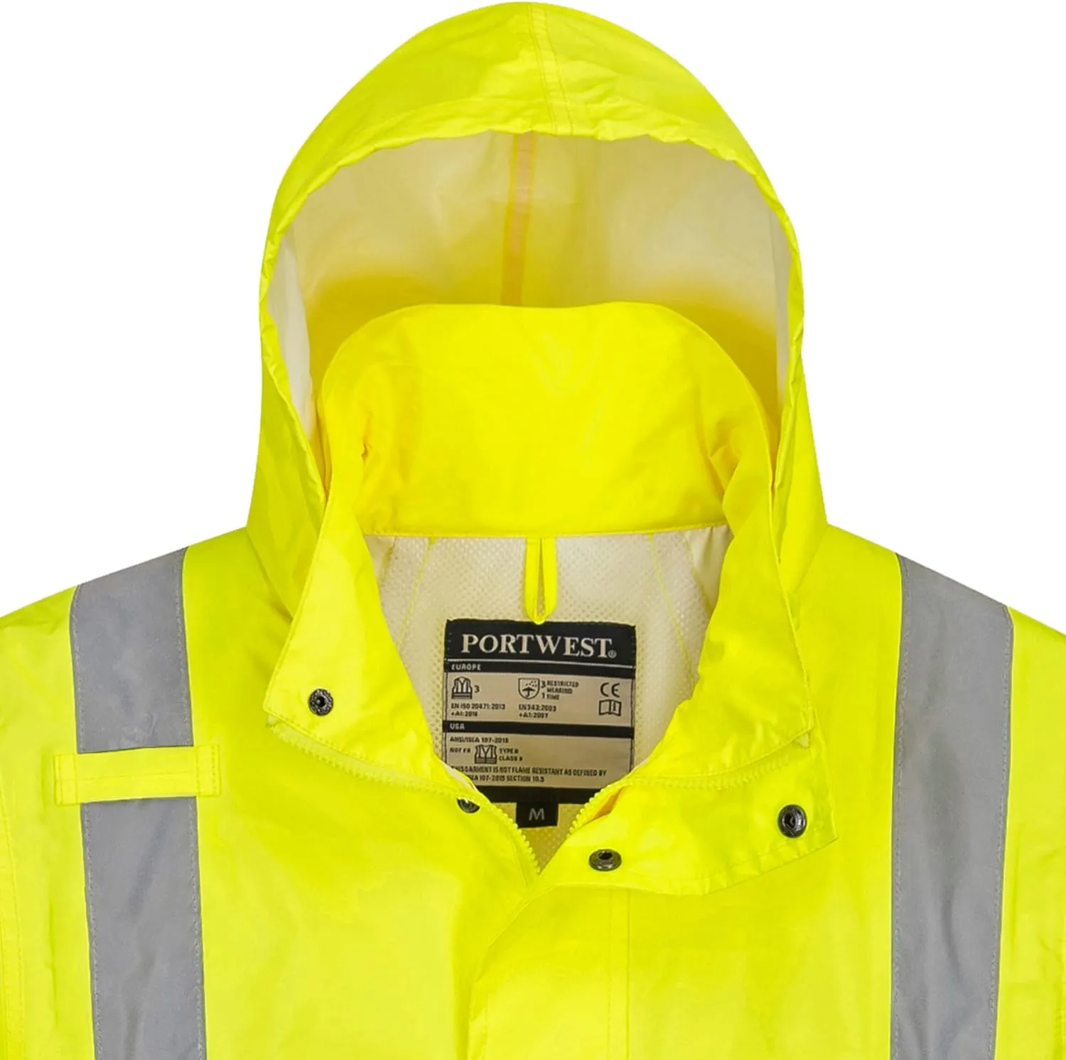 Portwest UH445 Men's Classic Raincoat Waterproof Hi Vis Reflective Long Rain Jacket ANSI Class 3 Yellow