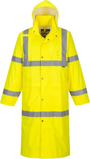 Portwest UH445 Men's Classic Raincoat Waterproof Hi Vis Reflective Long Rain Jacket ANSI Class 3 Yellow