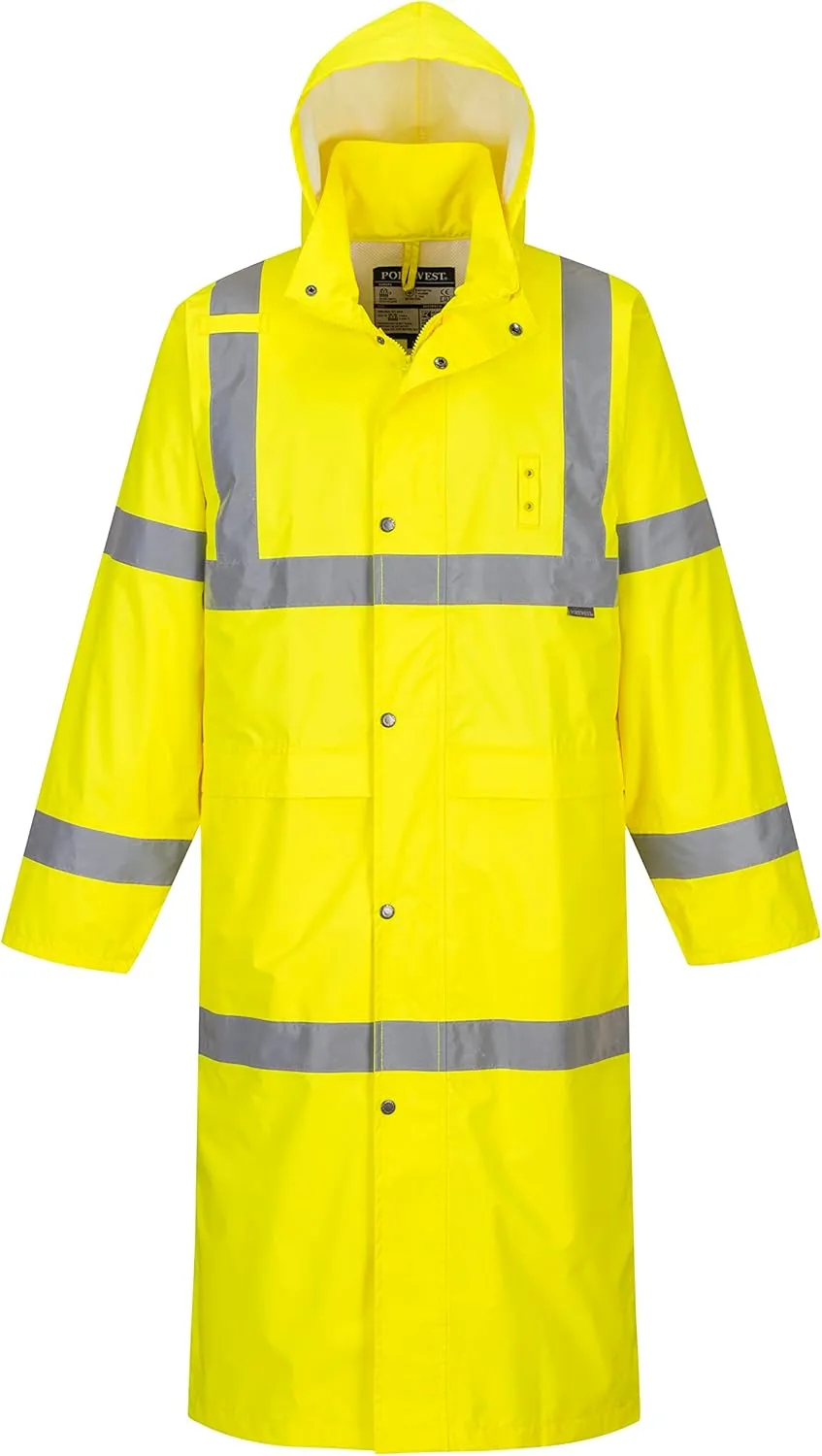 Portwest UH445 Men's Classic Raincoat Waterproof Hi Vis Reflective Long Rain Jacket ANSI Class 3 Yellow