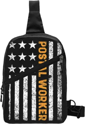 Postal Worker American Flag Sling Bag Unisex Crossbody Bag Casual Chest Bag Adjustable Sling Backpack Daypack For Travel Hiking Skiing Workout Running Cycling