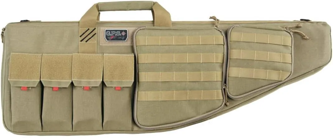 Pousutong G.P.S. 35" Tactical AR Padded Soft Rifle Case with External Handgun Case | Tan | Secure Durable Stain-Resistant Guns & Ammo Storage Range Bag with Shoulder Strap