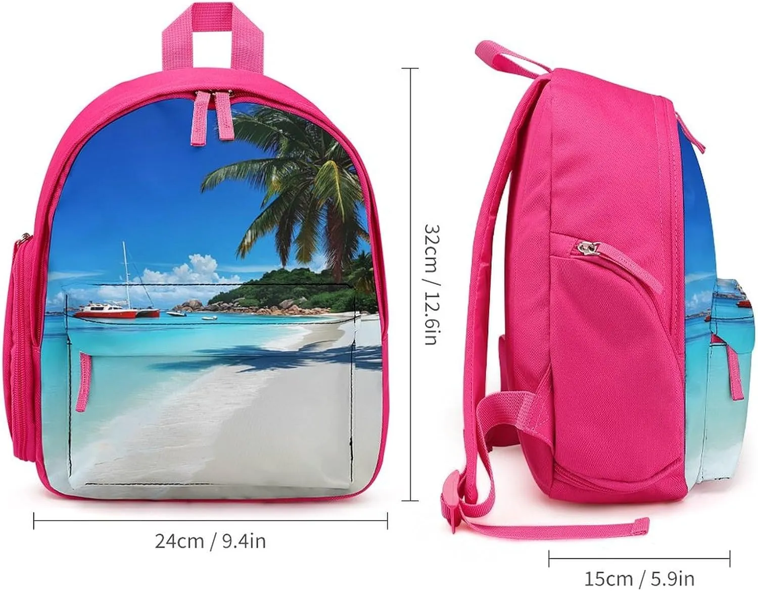 Praslin Island Surfing Beach Scenic View Cute Printed Backpack Lightweight Shoulder Bag Travel Daypack for Camping Picnic Pink-style