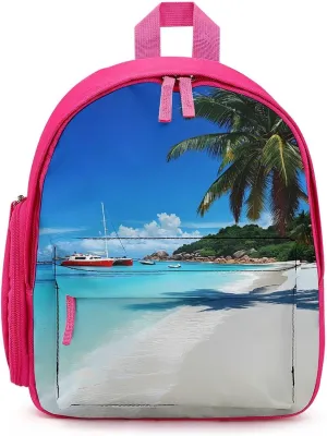 Praslin Island Surfing Beach Scenic View Cute Printed Backpack Lightweight Shoulder Bag Travel Daypack for Camping Picnic Pink-style