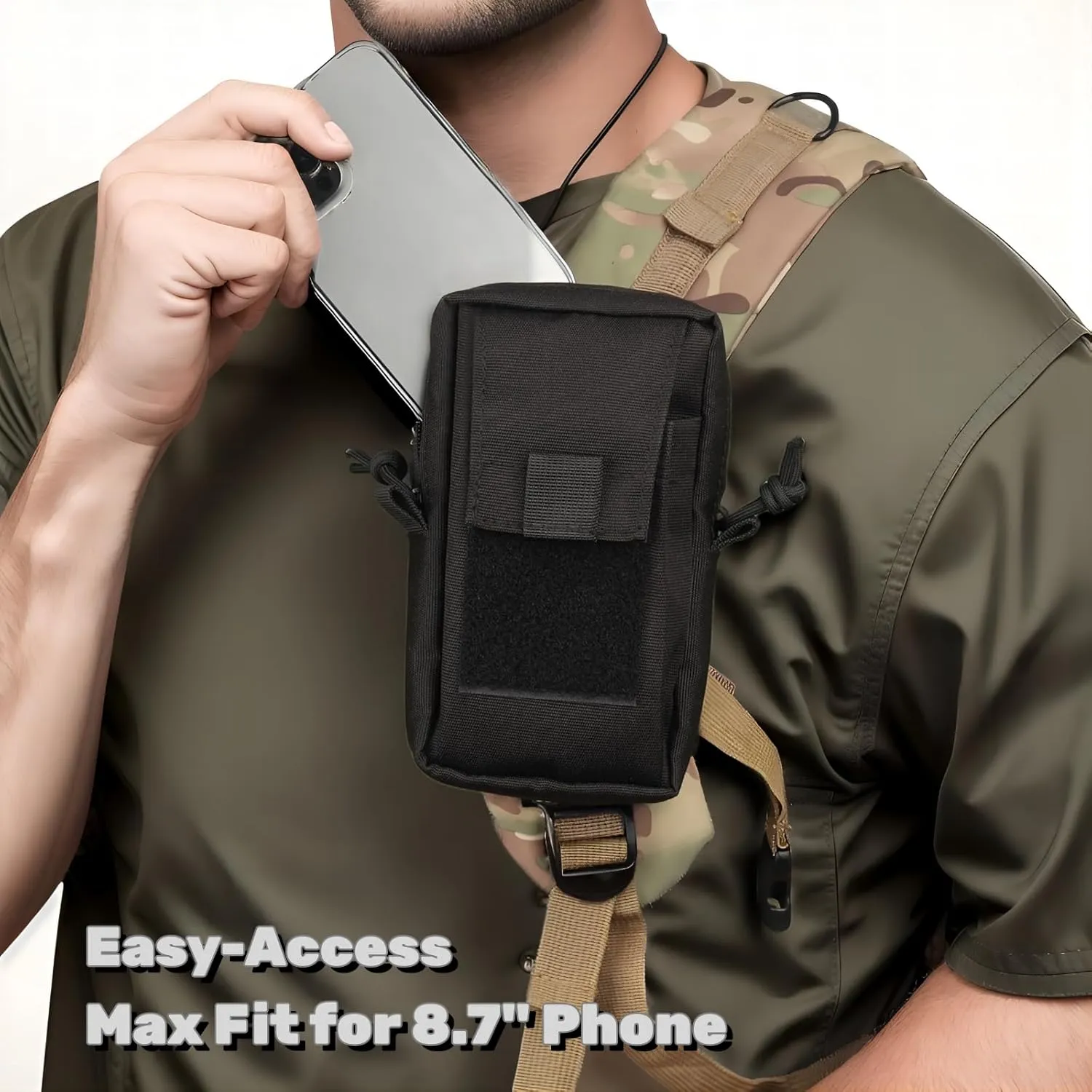PreciousU Tactical Molle Accessory Pouch,Backpack Shoulder Strap Bag with Double-Zipper Pocket, Top Pocket and Shoulder Strap Attachment - Perfect for Outdoor Activities and Tactical Gear