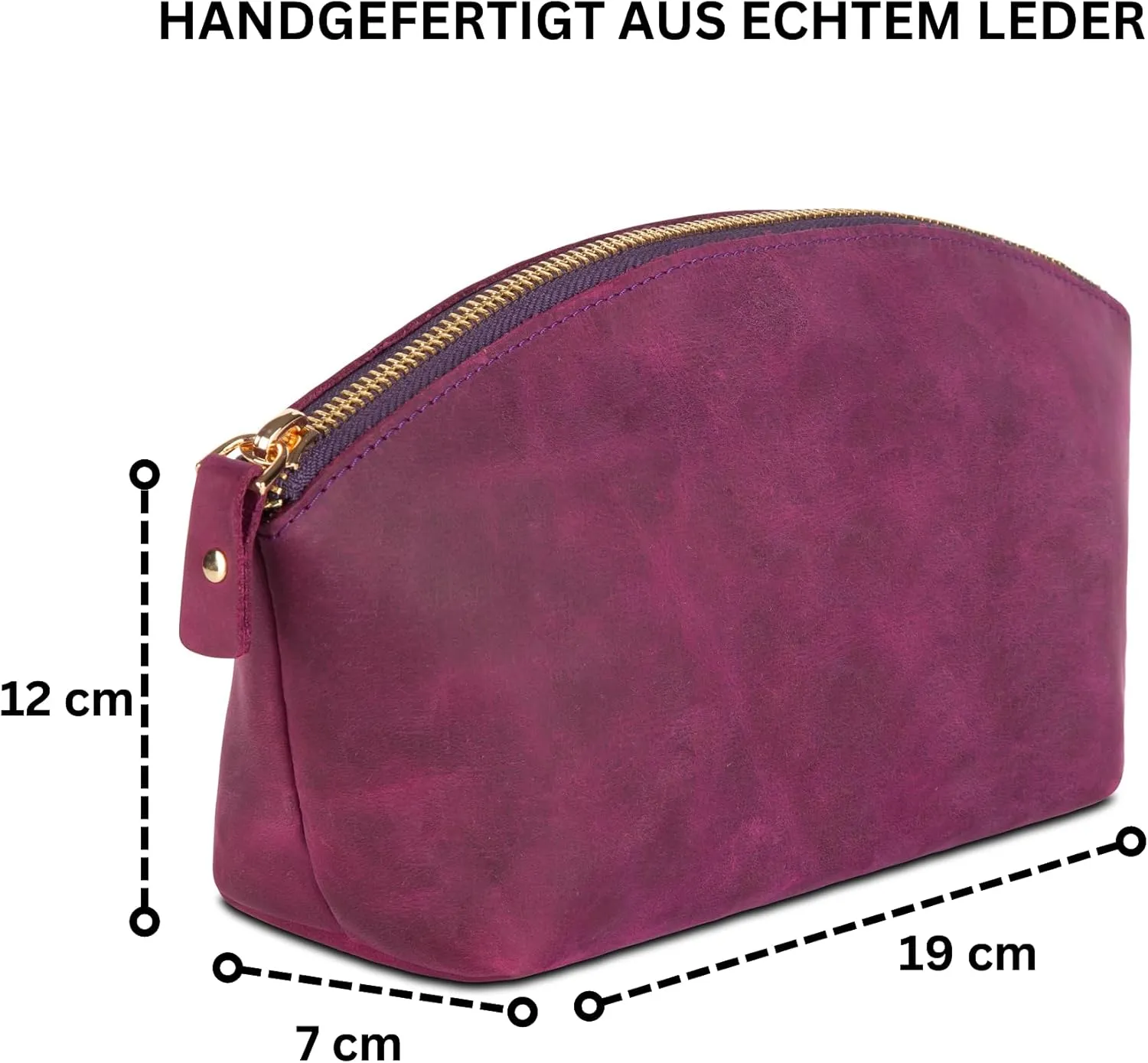 Premium Personalized Genuine Leather Cosmetic Makeup Bag - Wedding Gift for Bridesmaid, Travel Organizer Clutch for Women with Zipper Pouch for Toiletry Essentials (Purple)