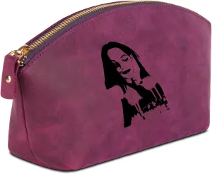 Premium Personalized Genuine Leather Cosmetic Makeup Bag - Wedding Gift for Bridesmaid, Travel Organizer Clutch for Women with Zipper Pouch for Toiletry Essentials (Purple)