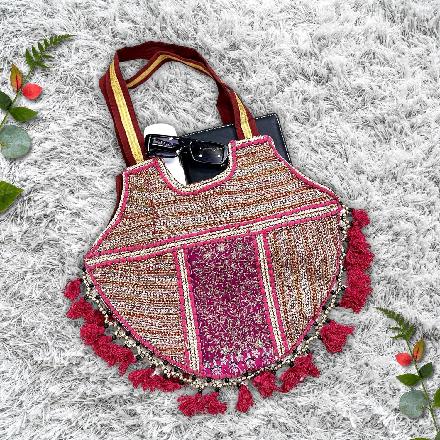 Premium Shoulder Bag for Women | 100% Handmade Embroidered Tote | Bohemian Kambhari Patchwork Purse Handbag
