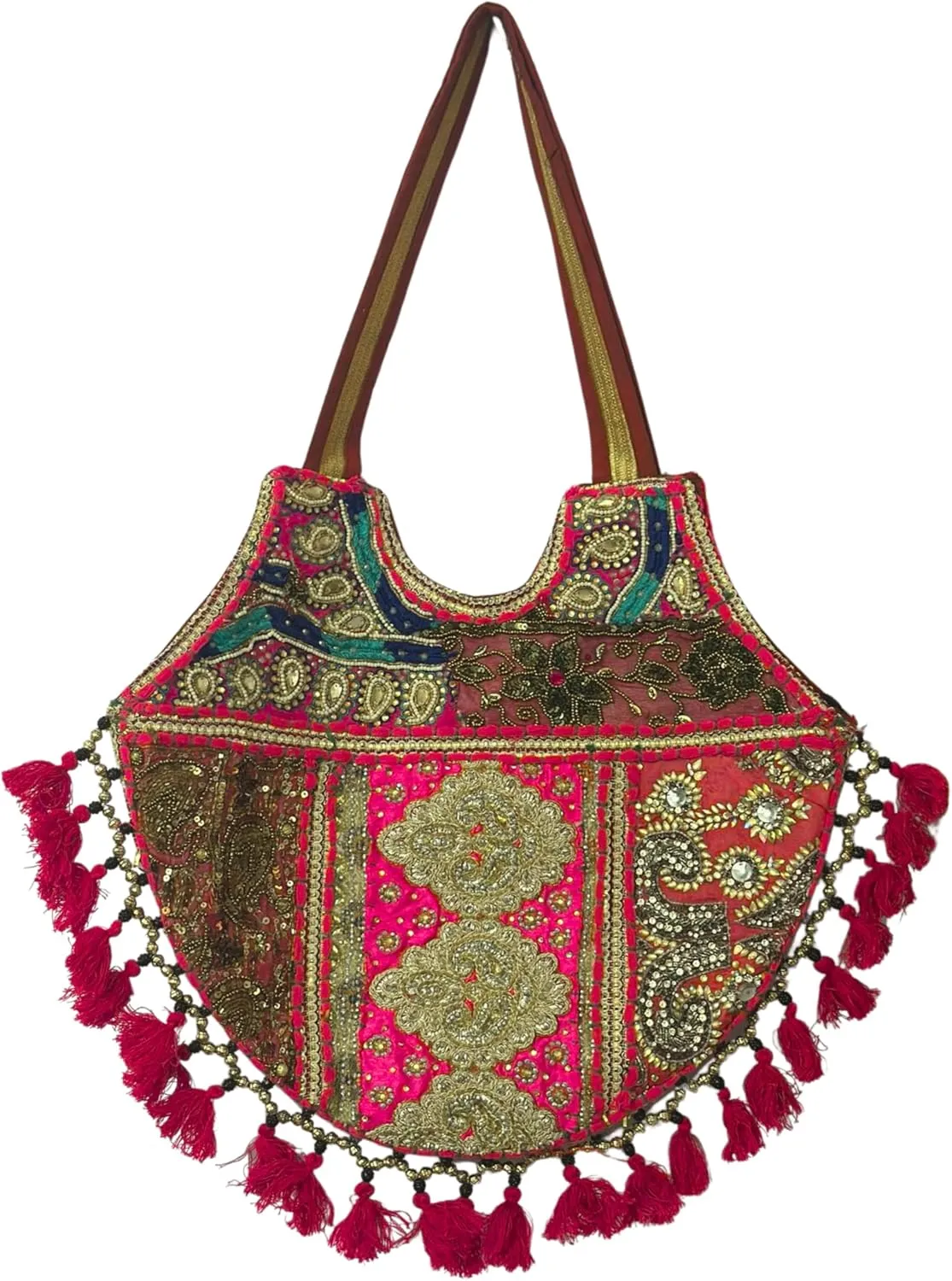 Premium Shoulder Bag for Women | 100% Handmade Embroidered Tote | Bohemian Kambhari Patchwork Purse Handbag
