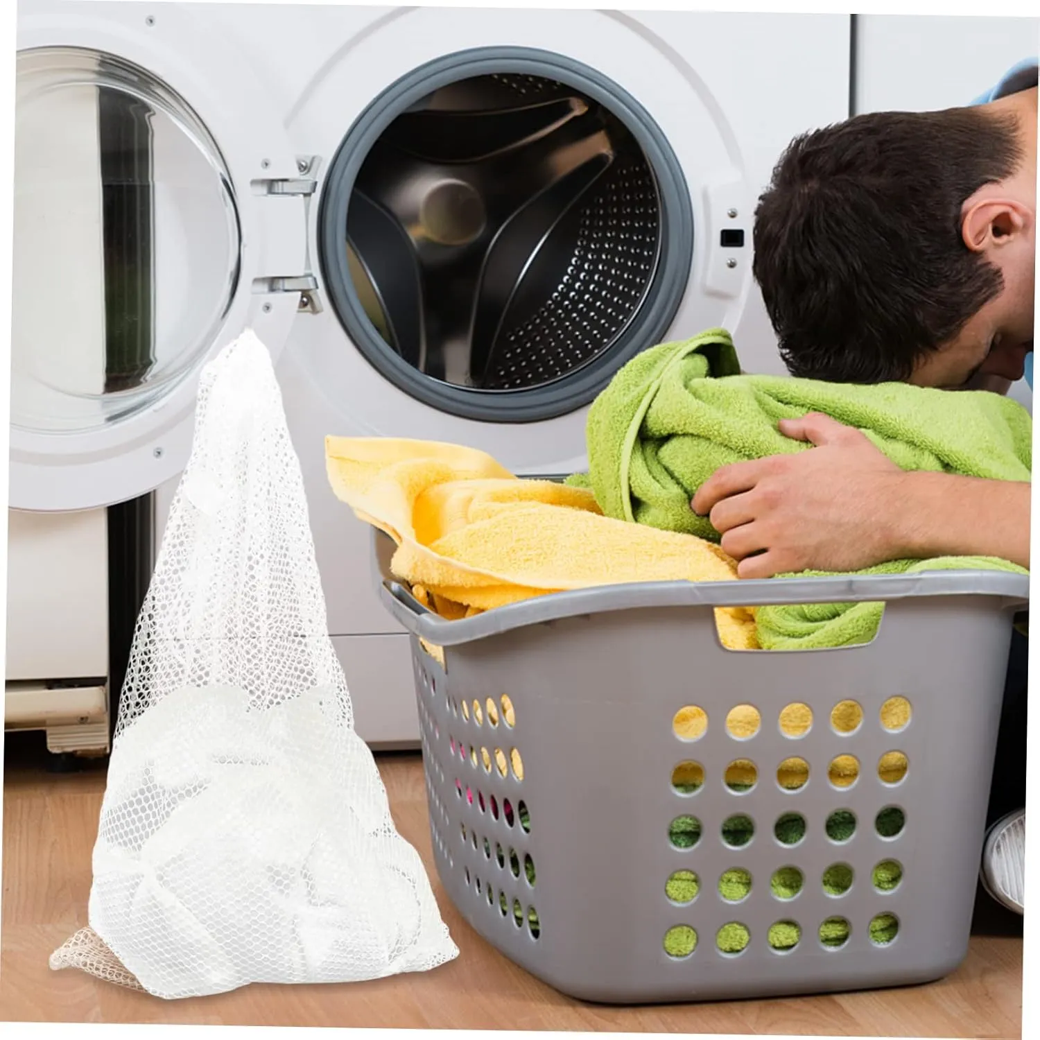 PRETYZOOM Commercial Mesh Laundry Bags 2pcs Drawstring Laundry Hamper Polyester Wash Bags