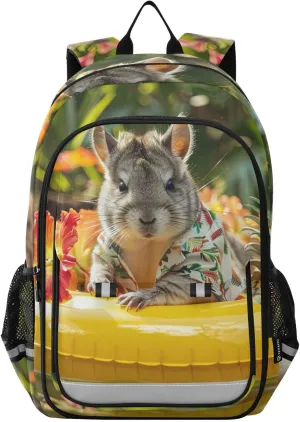 Primary School Kids Backpack Poll Hamster Print for Hiking Travel, Large Capacity 17.7 in School Bag Bookbag for Boys Girls with Reflective Strip