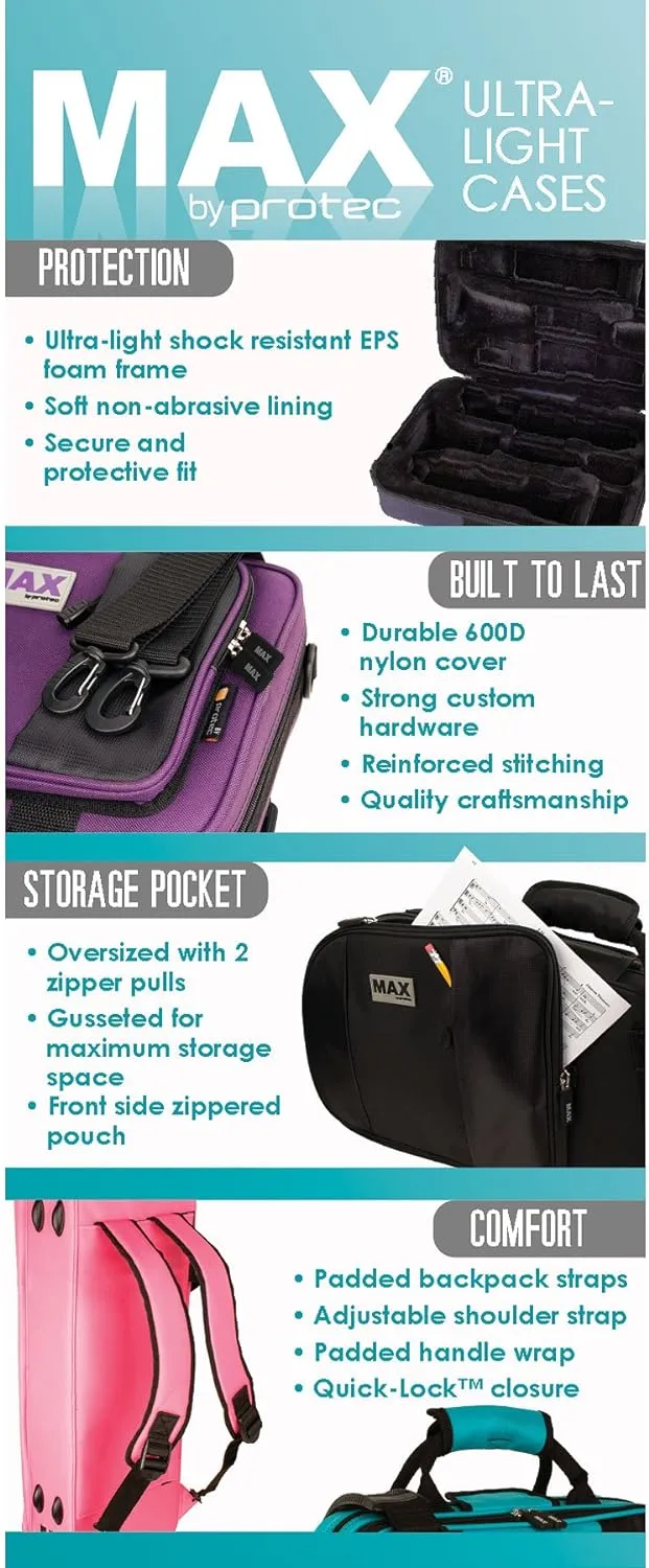 Pro Tec, 4-String Protec MX144 Violin Oblong MAX Case, Black, 4/4 Size
