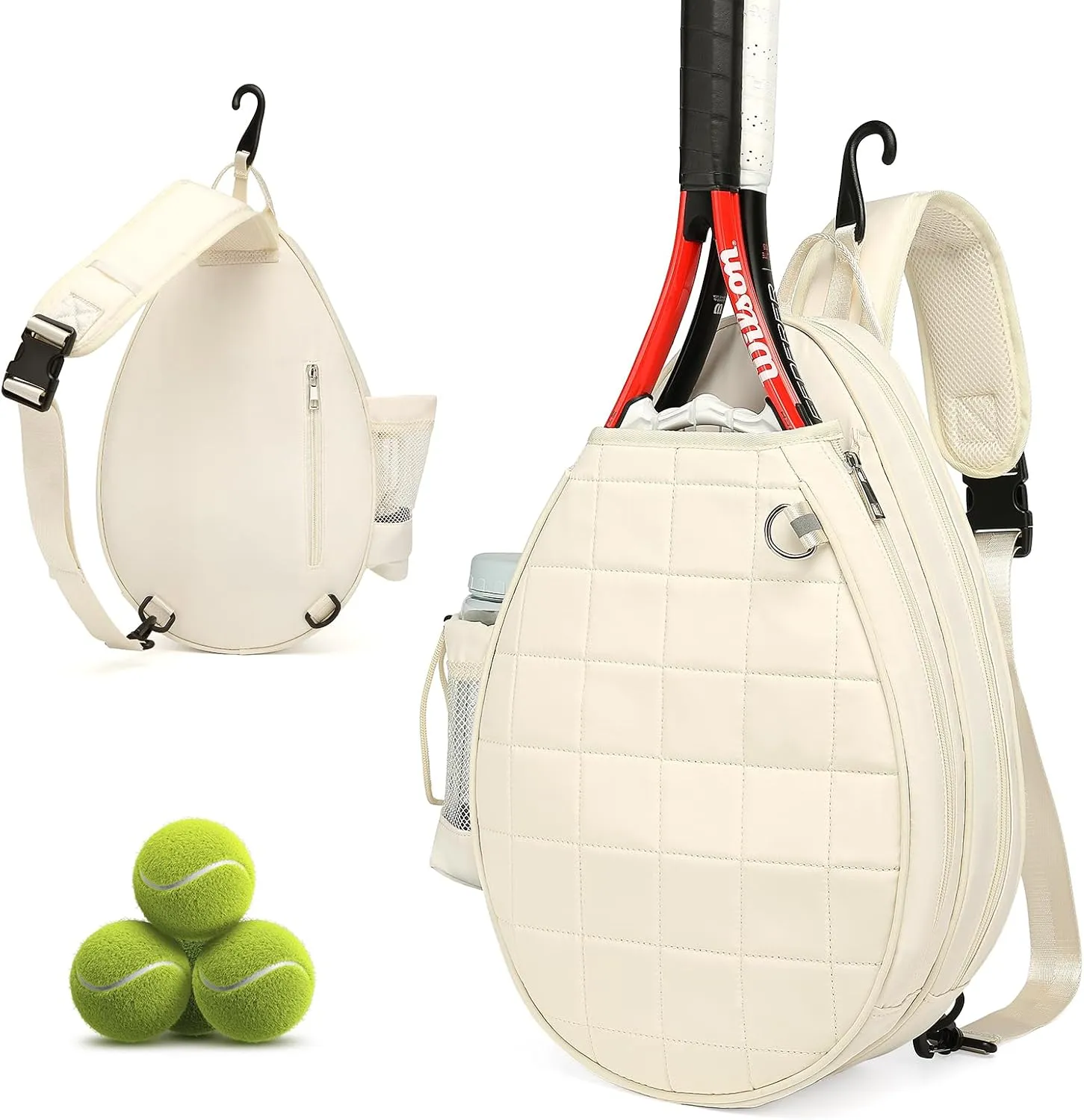 Pro Tennis Crossbody Sling Bag: Waterproof 2-Racket Quilted Pickleball Bag with Wet/Dry Compartment | Durable Unisex Design for Women, Men and Youth