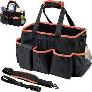 ProCase Cleaning Caddy Bag for Housekeepers, Foldable Cleaning Supply Bag with 5 Compartments, Wearable Cleaning Detailing Bag Organizer Tote Bag with Handles and Shoulder Strap -Orange