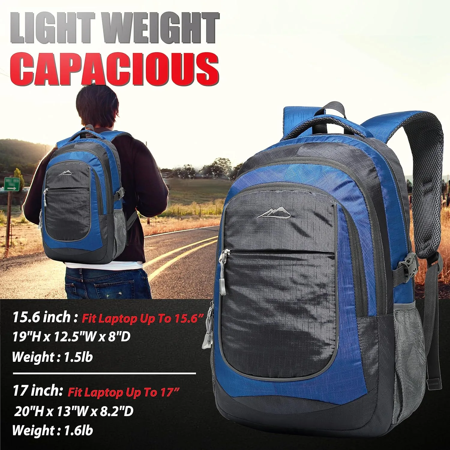 ProEtrade Backpack Bookbag for College Sturdy Travel Business Hiking Fit Laptop Up to 15.6 Inch Multi Compartment Gifts for Men Women Night Light Reflective (Blue)